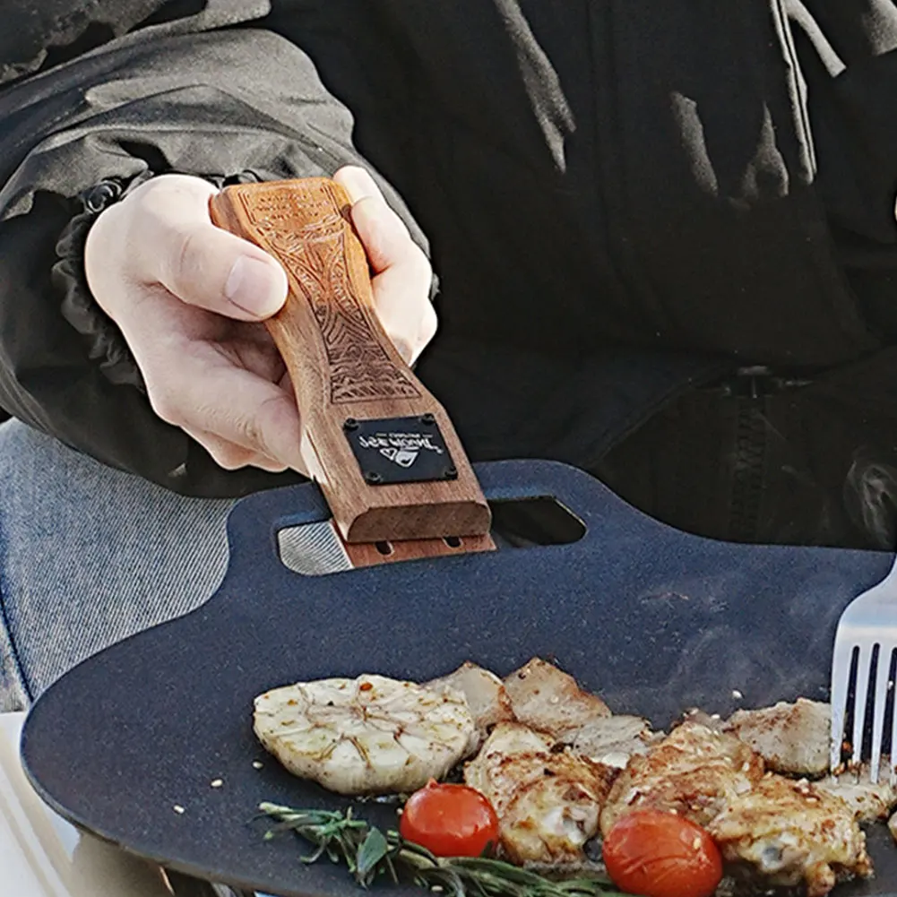 Camping Hiking Cooking - مقلاة شواء خشبية طبيعية للاستخدام الخارجي