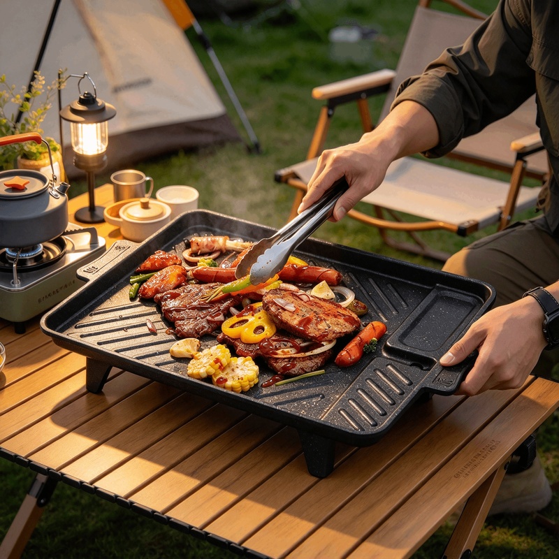 صينية شواء محمولة على الطراز ا - مراجعة Camping Hiking Cooking وسعره