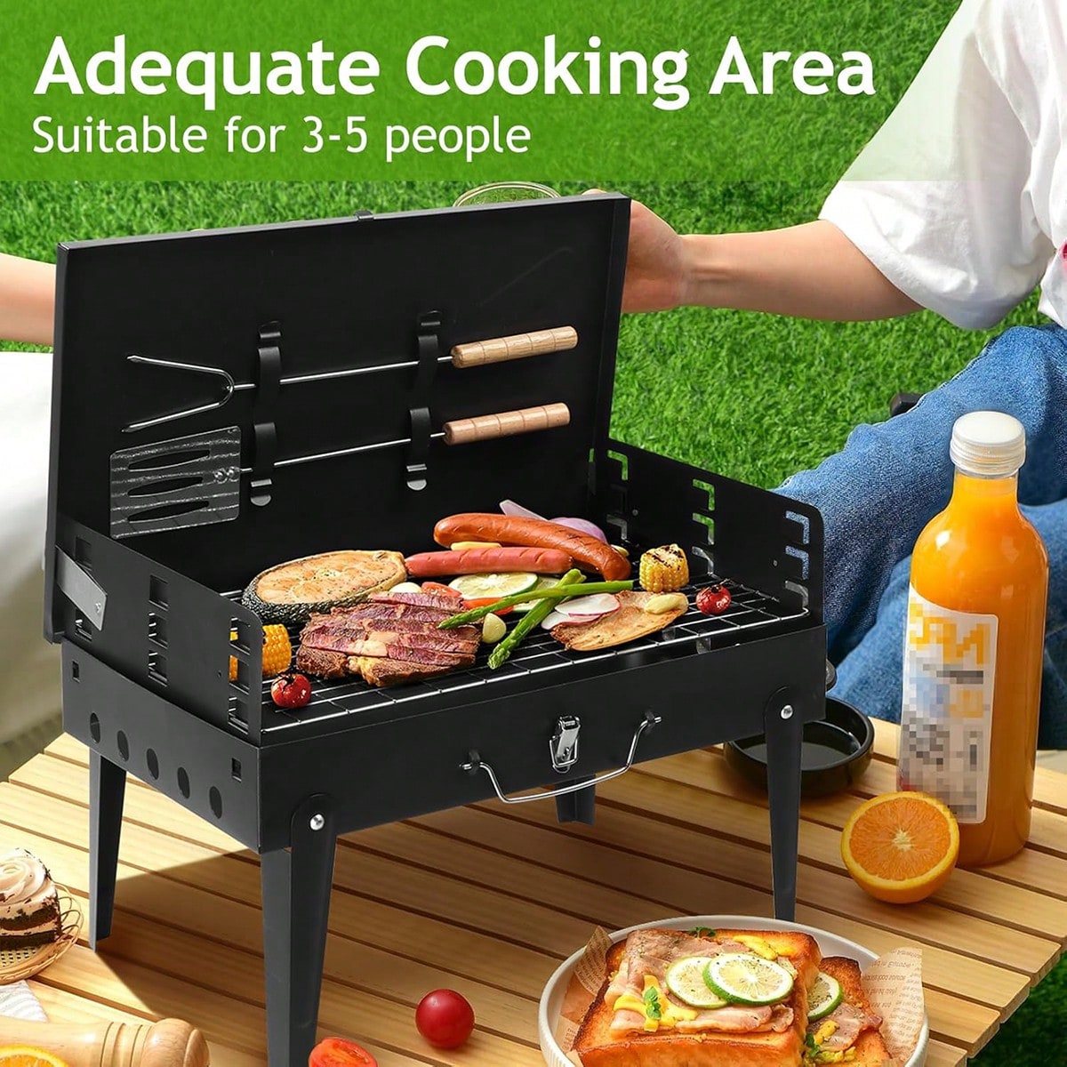 شواية فحم صغيرة محمولة، قابلة  - مراجعة Camping Hiking Cooking وسعره